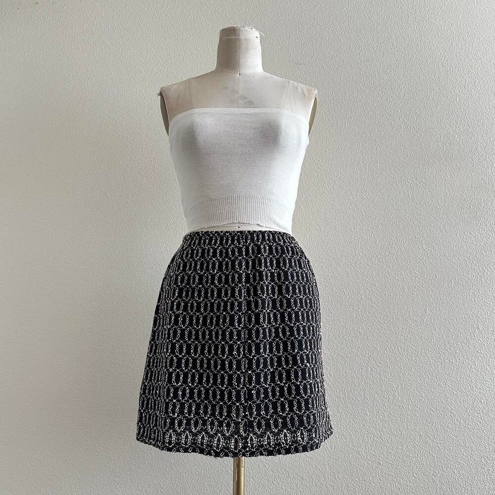 handmade black beige textured mini skirt